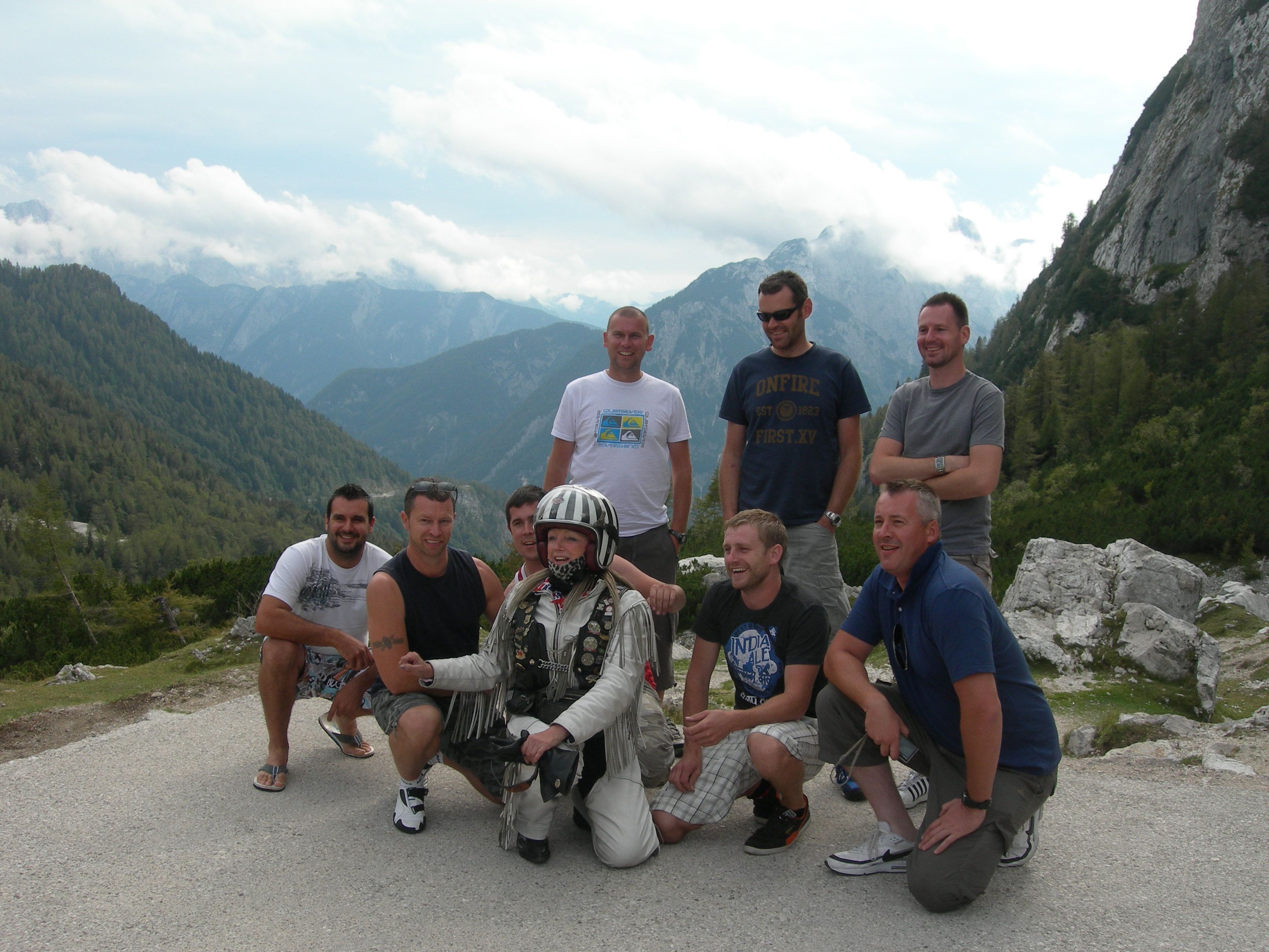 Motoscape banger rally participants at the top of the Vršič Pass